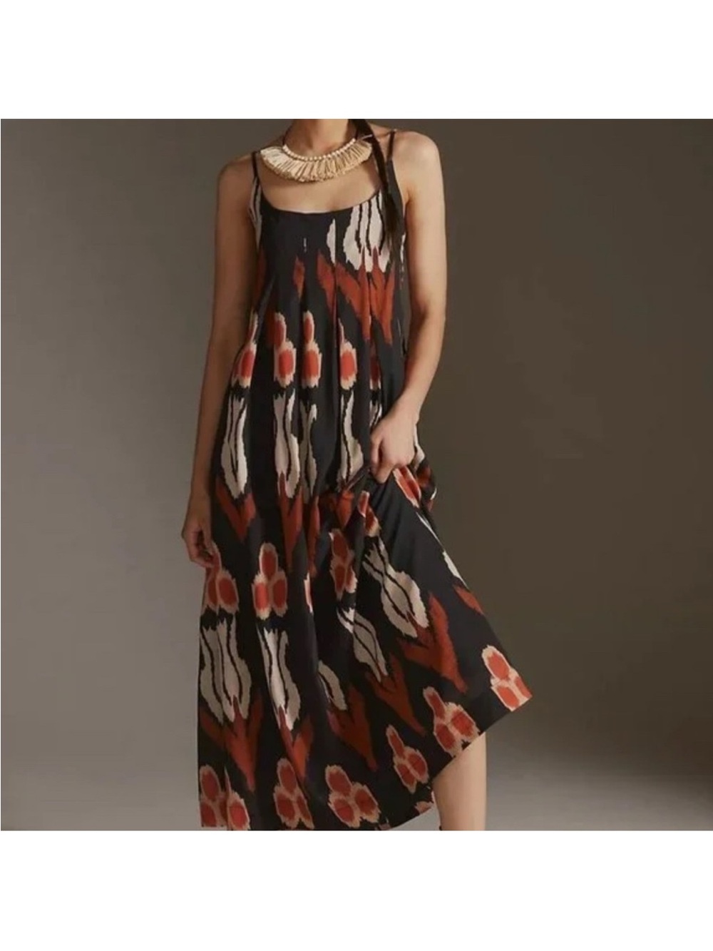 Anthropologie Black Maxi Dress with Rust and Cream Ikat Print - Picture 6 of 6